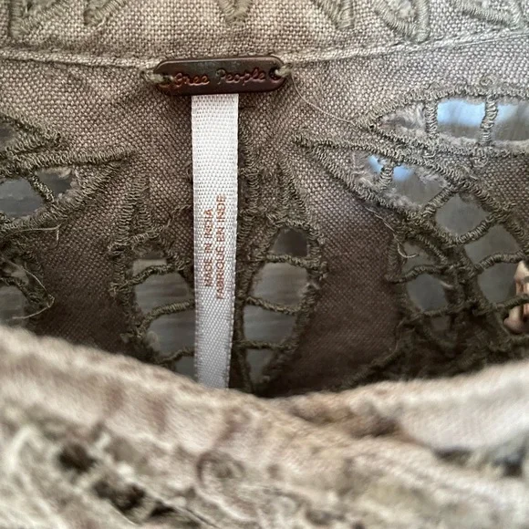 Free People Sz 4 Linen Cotton Eyelet Moto Jacket Olive Green Zip - Picture 2 of 13